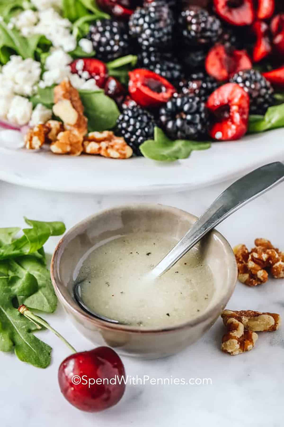 Arugula Salad with Berries, Feta, and a Honey-Rice Vinegar Dressing