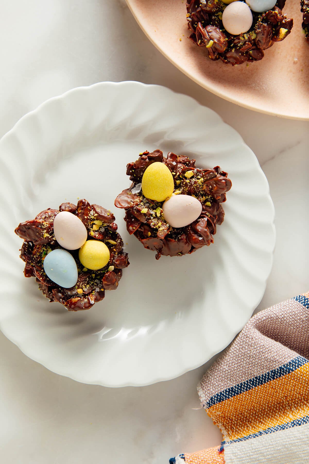 Chocolate Easter Egg Nests Made with Almonds and Pistachios