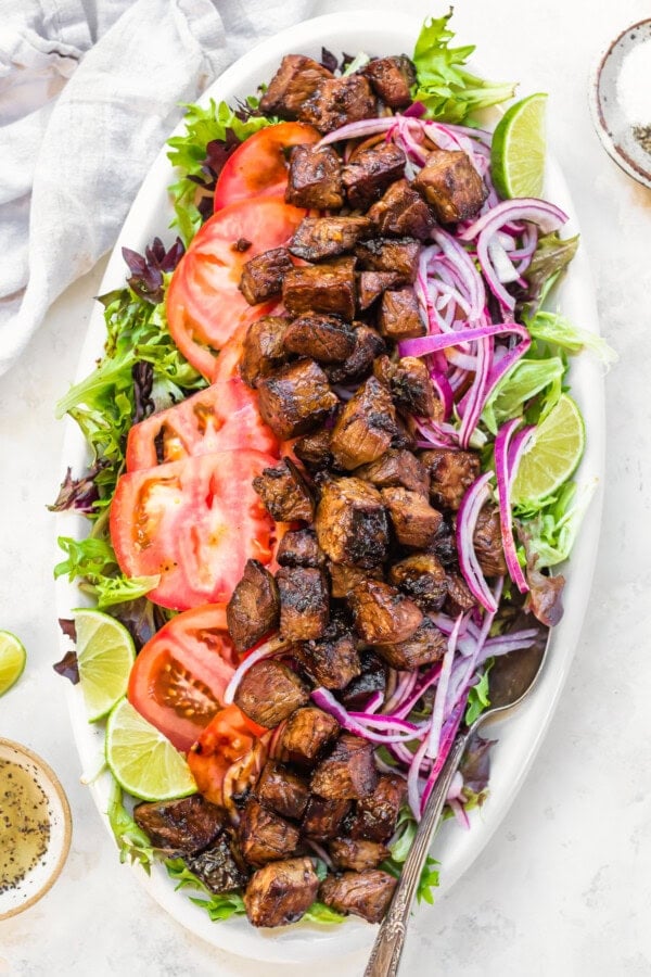 Vietnamese Shaking Beef (Bò Lúc Lắc) Salad with Lime Dipping Sauce